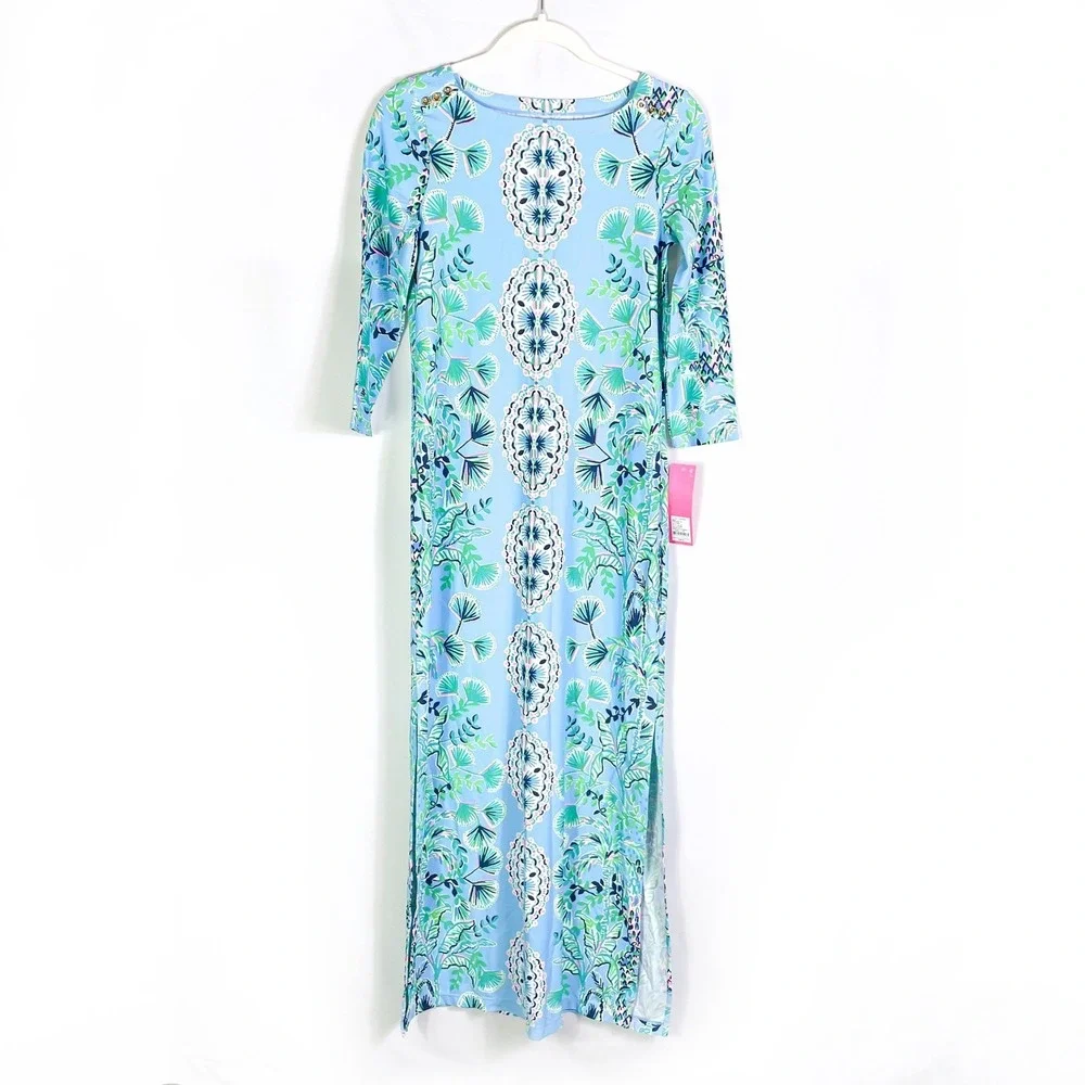 Lilly Pulitzer Seralina UPF 50 Maxi Dress Frenchie Blue Mosaic Shells Sz S - Picture 5 of 11